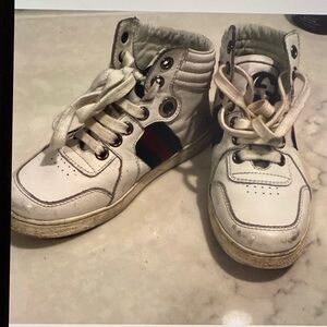 Kids Gucci White High-Top Sneakers with Red and Green Stripes